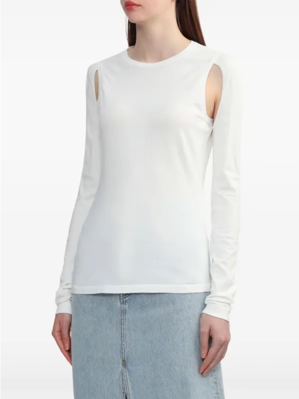 Helmut Lang Cut-Out Fine-Knit Jumper Long Sleeve Top in White | Size S